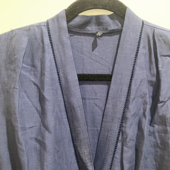 KOBI HALPERIN Sz L MSRP $398 Anna Tiered Linen Blend Midi Dress Navy Tie Back - Picture 5 of 15